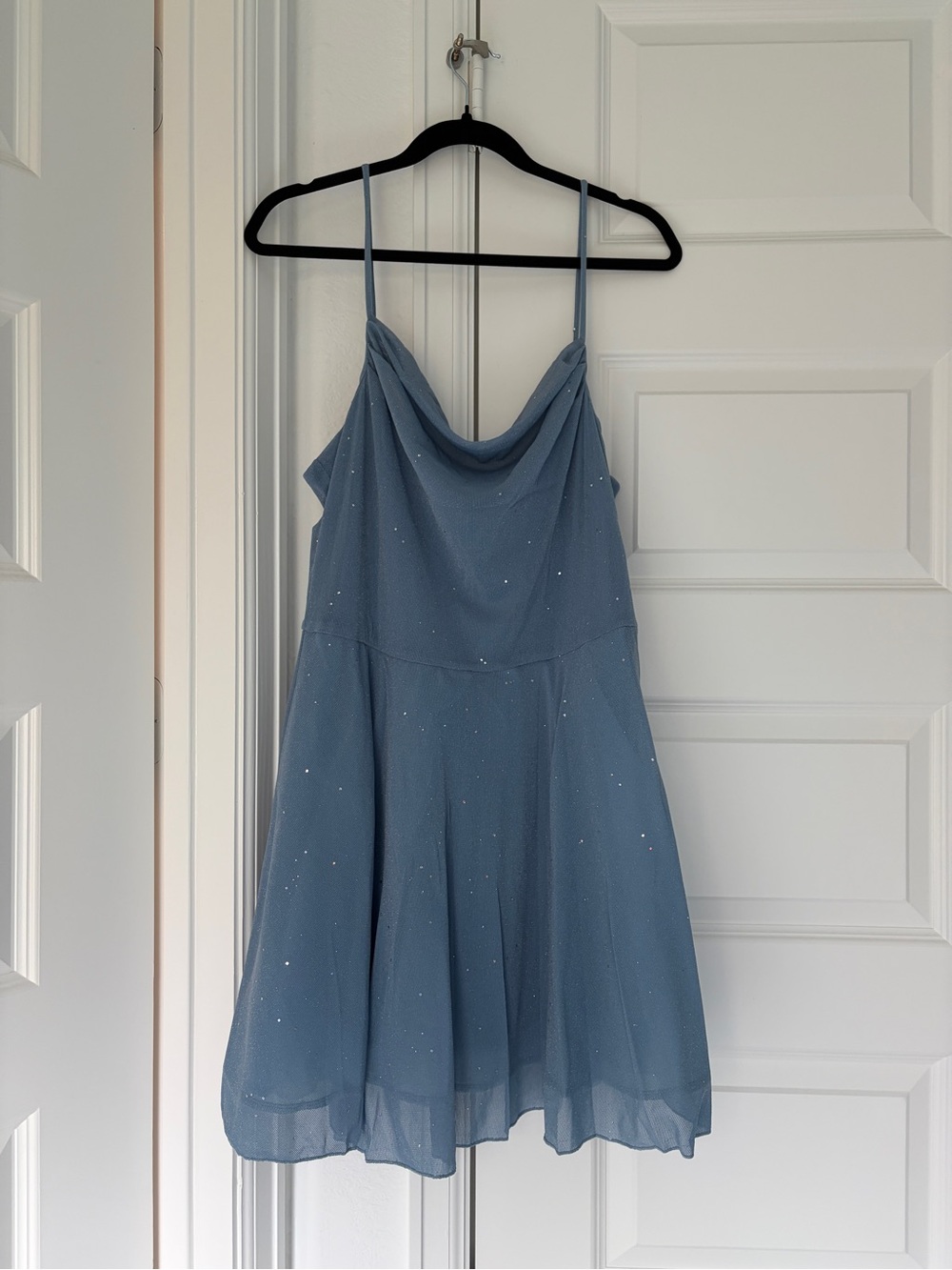 Sparkly Light Blue Cowl Neck Dress